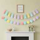 Reallnaive 2 Pcs Pastel Felt Easter Garland for Mantle, 6.6 ft Easter Bunny Banner Decorations Yarn Pom Pom Ball Hanging Banner for Indoor Outdoor Mantle Garden Home Decor