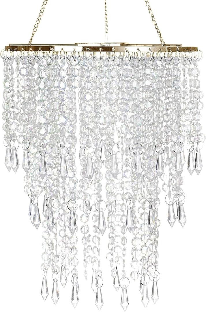 Sparkling Iridescent Beaded Chandeliers 8.6 inches Diameter for Wedding Centerpiece Living Room Bedroom Event Party Gold