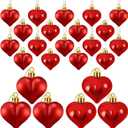 24 Pieces Valentine's Day Heart Shaped Ornaments, Glossy and Matt Heart Baubles Hanging Decorations for Valentine's Day Wedding Anniversary Home Party Decor (Red)