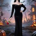 Halloween Costume for Women Black Gothic Dress Costume with Wig Red Rose Cute Soft Black Dress for Cospaly Costume (Black, XXL)