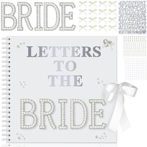 Fuyoooo 12 x 12 Inch Letters to The Bride Scrapbook Wedding Memory Book Bridal DIY Blank Paper Scrapbook Photo Album Guest Book Sign with Pearl Stickers, Metallic Letters, Bows(White)