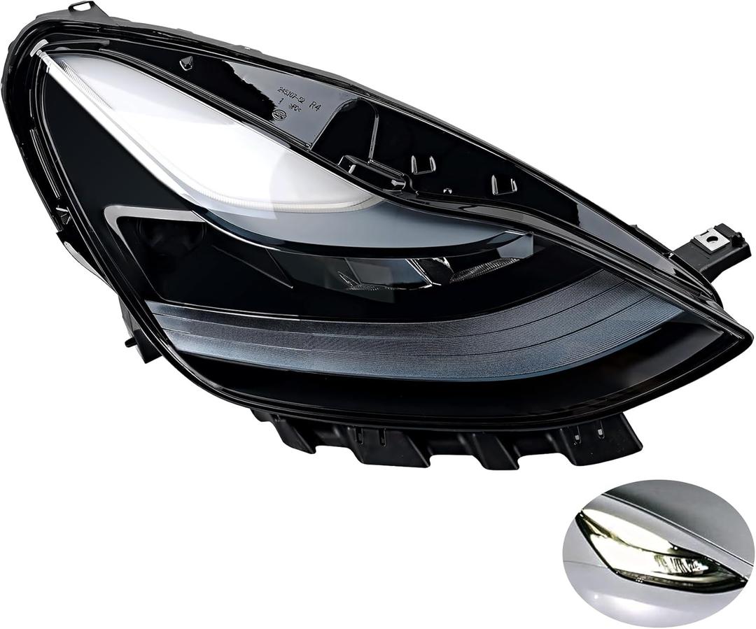 Full LED Headlights Assembly, Compatible with 2021-2023 Tesla 3 Tesla Y Base Mayor Performance Long Range Standard Estandar, Replace 1514953 151495300C Right Passenger Side Front Head Lights Assembly