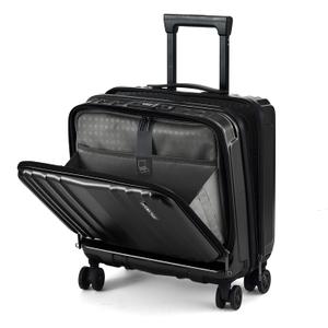 TydeCkare 16" Carry on Luggage with 2 Laptop Compartments, Lightweight Hardshell ABS+PC Suitcase with Dual Control TSA Lock, with YKK Zipper, 4 Spinner Silent Wheels, for Business Travel, Black