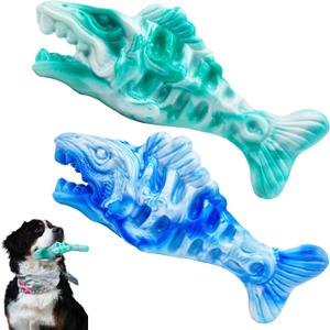 BoYoYo Tough Dog Toys for Aggressive Chewers 2 Pack, Indestructible Dog Toys to Keep Them Busy, Beef Flavor, Nylon Dog Chew Toys for Small, Medium and Large Dogs, Blue & Green
