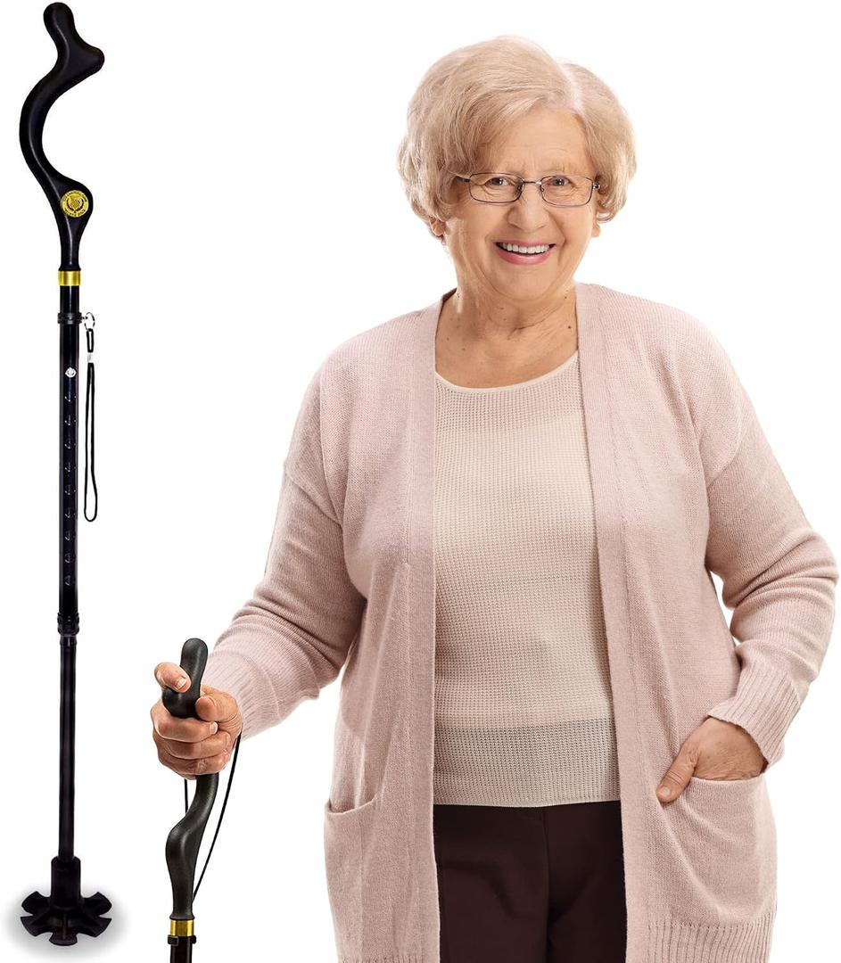 Campbell Posture Cane | Walking Cane for Men, Women | Mobility Device, Portable, Lightweight, Adjustable, Self-Standing, Folding, Collapsible Hand Walking Stick, 10 Height Adjustment, 360 Traction Tip, 1 Count