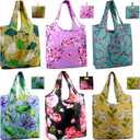 BeeGreen Floral Foldable Grocery Reusable Bags Large Shopping Tote for Groceries Cute Cloth Bags With Handles Gift Bag Groceries Tote -bag Bulk Polyester Heavy Duty Holiday
