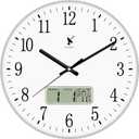 Lumuasky Atomic Analog Wall Clock - 12" Auto DST with LCD Display for Perpetual Calendar and F Temperature Non-Ticking Silent Battery Operated Reloj de Pared - Silver