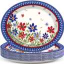 50 Pcs 4th of July Poppy Flower Oval Paper Plates Fourth of July Party Supplies Summer Floral Independence Day American Disposable Plates Patriotic Decorations for Labor Memorial Day