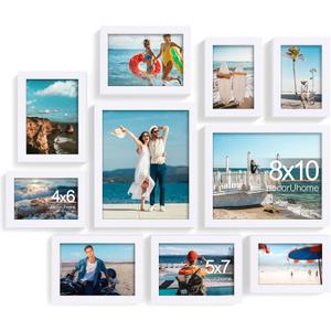 decorUhome Picture Frames Collage Wall Decor for Photo Gallery Display, Assorted Picture Frames Set of 10 Including Two 8x10 / Four 5x7 / Four 4x6 for Family Wall Decor, White, 10 Pack
