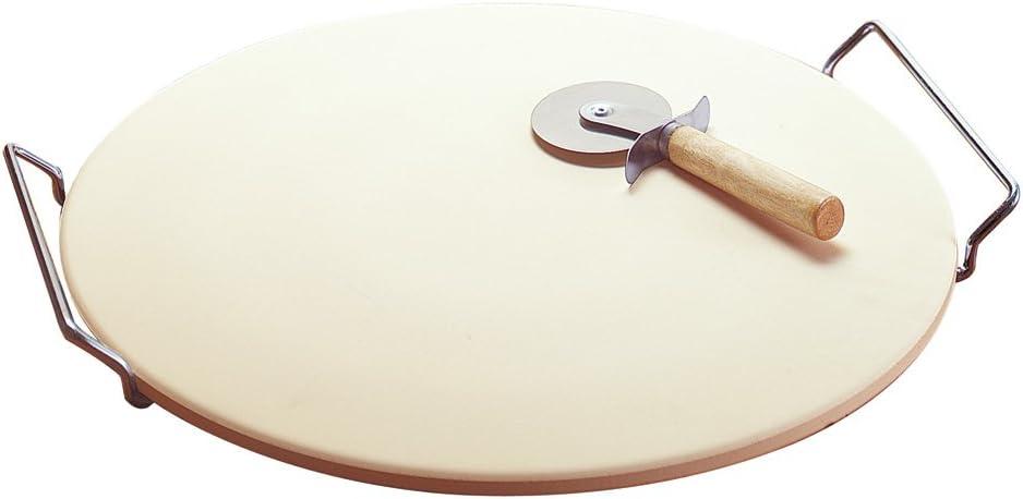 GoodCook Oven to Table Ceramic Stoneware Pizza Stone with Metal Rack, 14.75", White