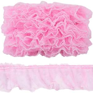 GORGECRAFT 11 Yards Ruffled Lace Trim 2.4 Inch Wide Pleated Embroidered Organza Tulle Lace Edge Ribbon Wedding Bridal Dress Appliques Edging Trimmings for Handmade DIY Sewing Clothes Curtains, Pink