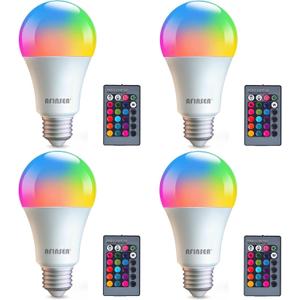 4 Pack RGB Color Changing Light Bulbs with Remote,RGBW LED Light Bulbs,9W Warm White 6500K,16 Color Multicolor A19 E27 Dimmable Memory Function,for Home Decoration,Stage,Bar,Party