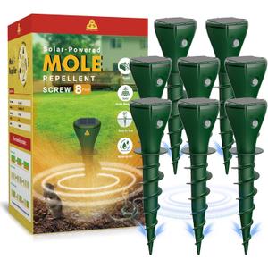 8 Packs Mole Repeller for Lawns, Solar Powered Mole Repellent Ultrasonic Vole & Gopher Deterrent, IP 65 Waterproof Humane Pest Control for Gopher Vole Snake in Lawn, Garden & Yard