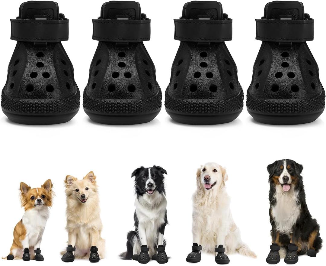 Lukovee Dog Shoes for Hot Pavement - Breathable Non Slip Dog Sandals with Reflective Stripes, Easy ON & Off, Easy-Clean Summer Outdoor Pet Boots for Small Medium Large Dogs (Black, Size 10)