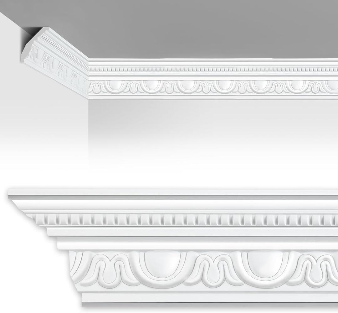 Marsui 4 Pcs Ceiling Crown Molding Trim 4-1/2 Inch Face x 94.5 in Long Total Decorative Ceiling Crown Moulding Trim Installed with Glue (Not Included) Luxe Style Decor(Elegant Style)