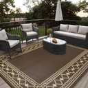 Outdoor Rug 10x20 Waterproof for Patio Decor Foldable Reversible Plastic Straw Carpet Modern Border Camping Mat Outside Area Mat for Patio, RV, Deck, Balcony, Backyard, Picnic, Beach, Clover,Brown
