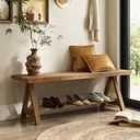 RowyPoey 54" Solid Wood Bench, Long Entryway Bench with Shoe Storage