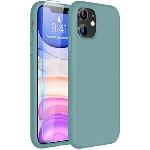 Miracase Designed for iPhone 11 Phone Case, with Screen Protector, Liquid Silicone Gel Rubber Full Body Drop Protection Shockproof Cover Phone Case for iPhone 11 6.1 inch, Midnight Green