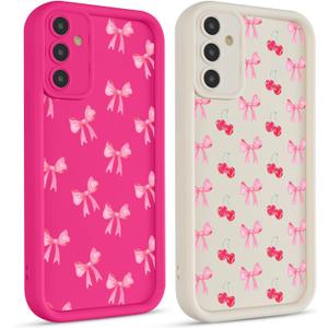 2 Pack Cute Coquette Bow Phone Case for Samsung Galaxy S25 Plus 5G 6.7", Aesthetic Pink Cherry Ribbon Bowknot Pattern Print Design Women Girls Case Soft Slim Shockproof TPU Funda Cover