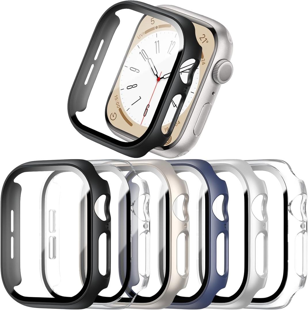COMMUTER 6 Pack Case with Tempered Glass Screen Protector for Apple Watch 10 (2024) Series 10 42mm,Slim Guard Bumper Full Coverage Hard PC Protective Cover HD Ultra-Thin Cover for iWatch 42mm (Black+Clear+Starlinght+Blue+Sliver+Clear)