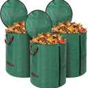 Reusable Leaf Bags 72 Gallon 3 Pack, Heavy Duty Lawn Bags with Lid & Dual Side Support Rods Reusable Yard Waste Bags with Handles Garden Leaf Collector Bag Yard Waste Bin
