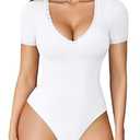 Avidlove Short Sleeve Bodysuit for Women Lace V Neck Body Suits Double Lined Bodysuits Sexy Going Out Top, size: XS