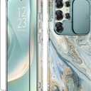 GVIEWIN for Samsung Galaxy S25 Ultra Case with Slide Camera Cover, [Screen Protector] [Shockproof Military Grade Drop Protection] Marble Slim Fit Hard PC Phone Cover S25 Ultra 6.9" 2025 (Ocean Tide)