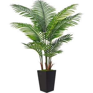 6FT Artificial Palm Tree, Tall Faux Palm Tree Indoor with Black Fake Plants Tall, Artificial Plants with Lifelike Leaves for Home Office Decor (Black)