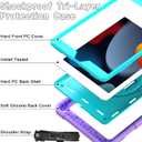 LTROP Case for iPad 9th/ 8th/ 7th Generation (2021/2020/2019), Shockproof 10.2 iPad Cover with Shoulder Strap Pen Holder Swivel Stand, Cyan/Purple
