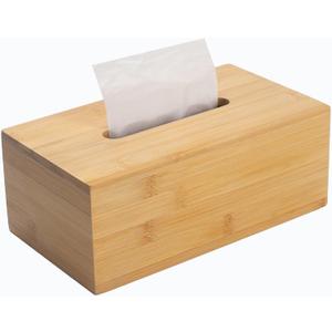 Tissue Box Cover, Rectangular Tissue Box Holder, Bamboo Facial Paper Holder for Bathroom, Bedroom, Dinner Table, Office (1 Pack, 9.8 x 5.5 x 3.7 inch)