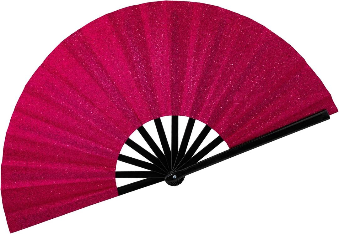 3 x 13" Glitter Large Rave Fans Clap Fans for Line Dancing Folding Clack Handheld Foldable Decorative Fans Hand Fan for Dance, EDM Music Festivals & Parties(Deep Pink)
