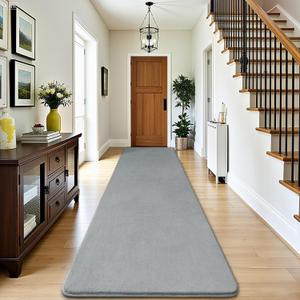 Amearea Modern Soft Hallway Runner Rug, 2x10 Feet Washable Long Runner Rugs for Hallway, Grey Fluffy Bedroom Rugs, Indoor Non Slip Memory Foam Rug Carpet for Entrance Kitchen Living Room Home Decor