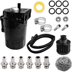 Oil Catch Can, Oil Catch Tank, Oil Separator Catch Can with Hose Kit, Universal Oil Catch Can Tank Polish Baffled Reservoir 300ml Oil Catch Can Tank Kit Universal for Car Truck Engine