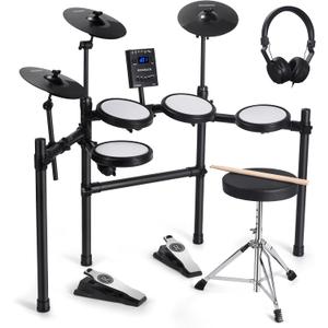 ROCKSOCKI Electric Drum Set, Electronic Drum Kit for Beginner with 8" Dual Zone Snare, Choke Cymbals, 4 Quiet Mesh Drum Pads, MIDI, Stool, Headphone, Sticks