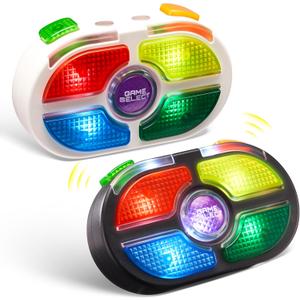 SYNCFUN 7-Key Handheld Game with 4 Game Modes, Board Games for 1 or 2 Players, Lights and Adjustable Sound, Ages 8+ (2-Pack)