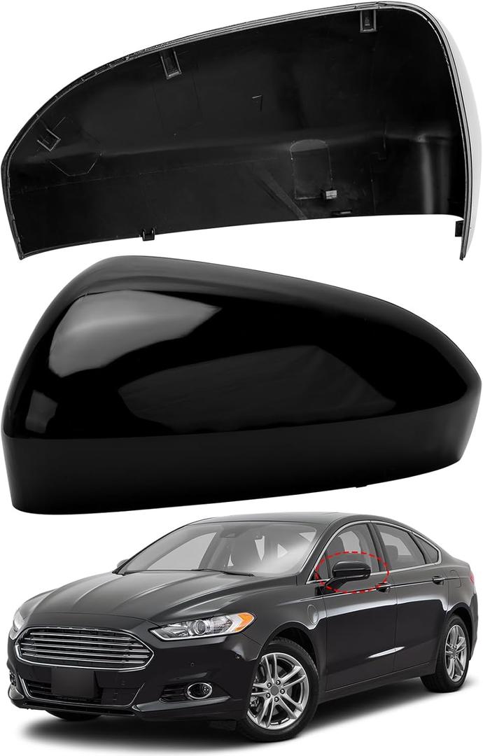 Driver Side Mirror Cover Replacement for Ford Fusion 2013 2014 2015 2016 2017 2018 2019 2020 2021 2022 - Left Side Mirror Covers, Rear View Mirror Cap Accessories Without Lamp, Black
