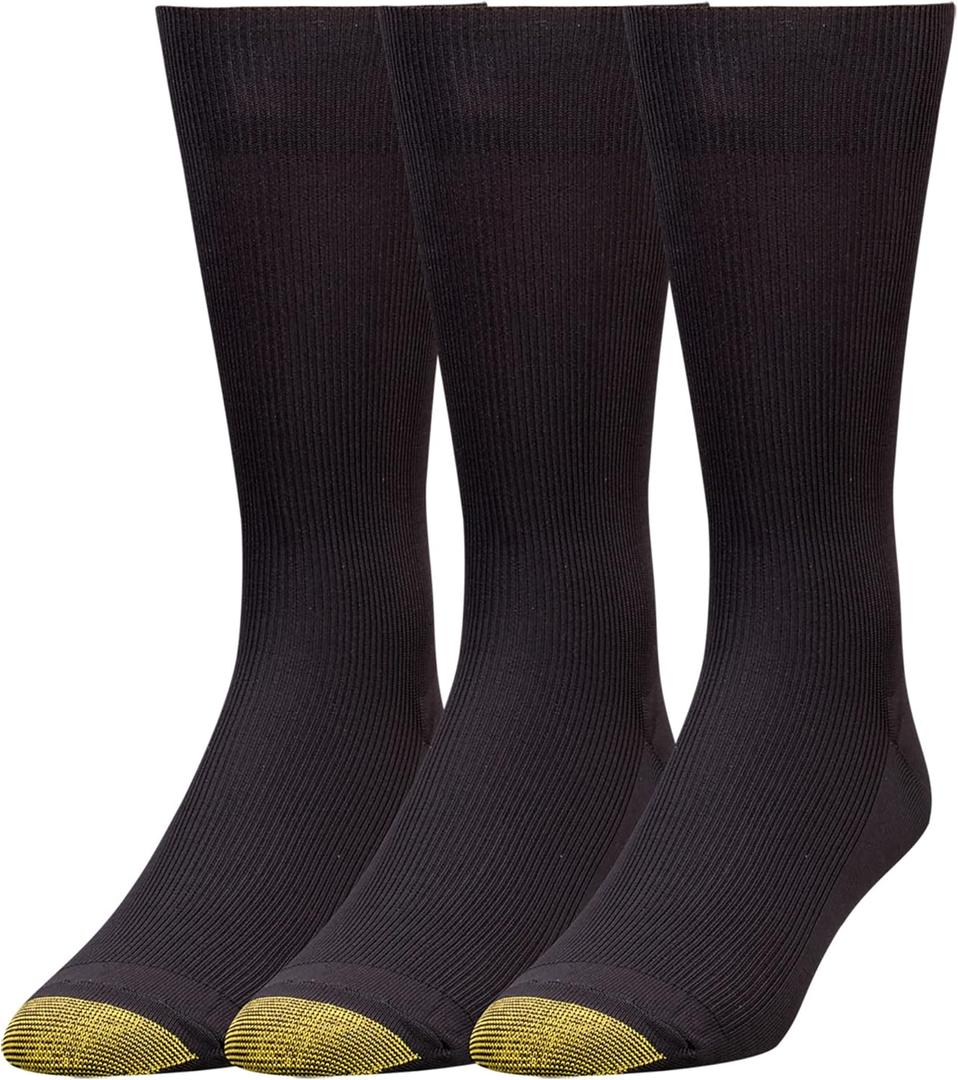 GOLDTOE Men's Metropolitan Crew Dress Socks, 3-Pairs (X-Large, Black)