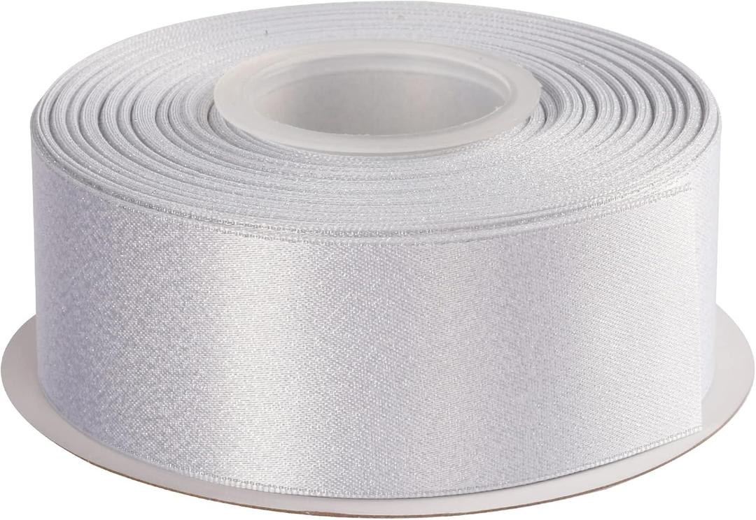 White Double Faced Glitter Ribbon, Luxury Silver Purl Ribbon, 1-1/2 Inch x 25 Yards, Great for Gift Wrapping Wedding Decoration Floral Arrangement