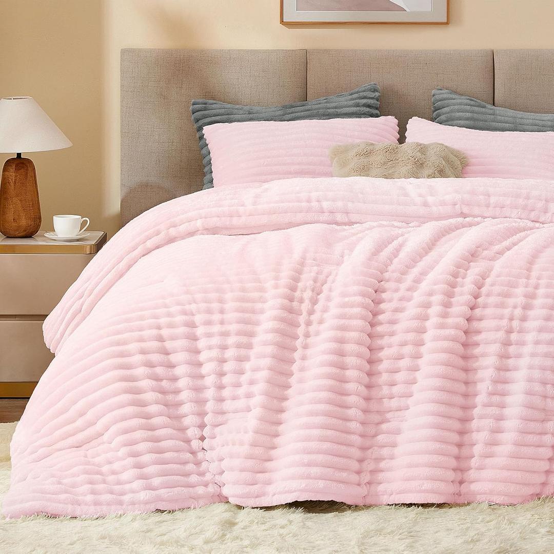 BEDELITE Fleece Queen Comforter Set -Super Soft & Warm Fluffy Cherry Blossom Bedding, Luxury Fuzzy Heavy Bed Set for Winter with 2 Pillow Cases