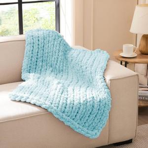 L'AGRATY Chunky Knit Blanket Throw - Soft Chenille Yarn Throw Blanket 30x40 Handmade Thick Cable Knit Crochet Blanket - Large Knit Blanket Chunky Rope Knot Throw Blanket for Couch Sofa Bed Home Decor