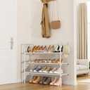 LANTEFUL 3 Tier Shoe Rack for Closet, Shoe Organizer with 5 Hooks, Long Shoe Shelf Storage for Shoe and Boot Stackable Free Standing Shoe Rack for Entryway, Garage, Small Spaces, Dorm, White