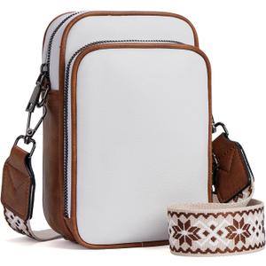 Small Crossbody Bags for Women Trendy,Vegan Leather Cell Phone Purse Crossbody Handbag Purse with Built in Wallet (Beige & Brown)