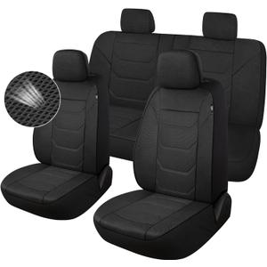 3D Air Mesh Car Seat Cover Full Sets Washable and Breathable Premium Cloth Automotive Vehicle Seat Covers for Cars Interior, Universal Fit for Most Cars, Sedan, Truck, SUV(Black)
