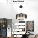 20" Rattan Boho Fandelier Ceiling Fan with Light, (Black)