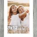 Hongkee 8x12 Picture Frame with Glass, Display Pictures 6x9 with Mat or 8 x 12 without Mat - Wall and Tabletop, 8 by 12 Photo Wooden Frames (Grey, 1 Pack)
