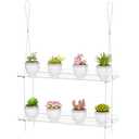 2-Tier Clear Acrylic Hanging Window Plant Shelves with Hooks & Suction Cups, 16 Inch Adjustable Sturdy Floating Shelf for Indoor/Outdoor Herbs, Succulents, Flower Pots (Transparent)