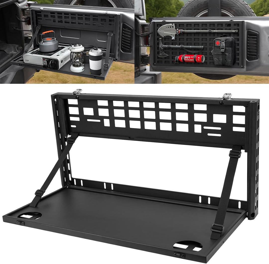 HOCHO Fit for Jeep Tailgate Table with Molle Panel, Heavy Duty Collision-Free Noise Foldable Tailgate Table Fits for 2007-2024 Jeep Wrangler JL JK Accessories