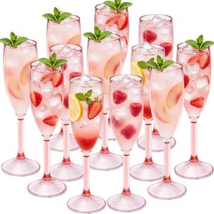 12 Pcs Pink Champagne Flutes 5.4OZ Large Plastic Champagne Glasses Toasting Glass Plastic Goblets for Parties Mimosa Bar Glasses Stemmed Drinking Cups for Wedding Celebration Birthday Bride (Pink)