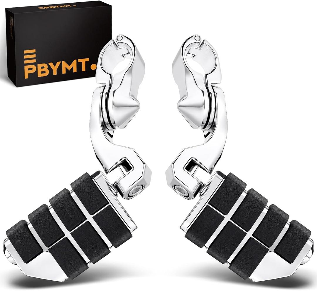 PBYMT Highway Pegs Short Angled 304 Stainless Steel, Highway Footpegs Footrest Fit For 1''&1.25''(25/32mm) Crash Bars Compatible with Harley Davidson Touring Streel Guide Chrome