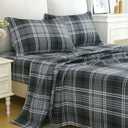 MUXHOMO Queen Size 4 Piece Sheet Set, Soft Breathable Bed Sheet Set for Bedroom with Deep Pocket Up to 16", Wrinkle-Free & Cooling Bedding for Oeko-TEX Certified - Black/White Plaid